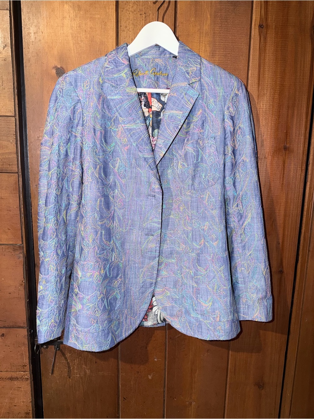 Robert Graham Lavender Multicolor Embroidered Blazer
